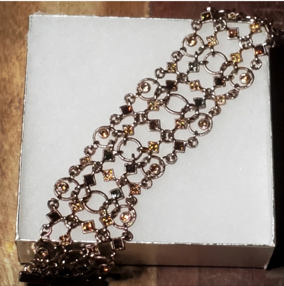 Givenchy Vintage Rare Bronze Geometric Crystal Accent Bracelet